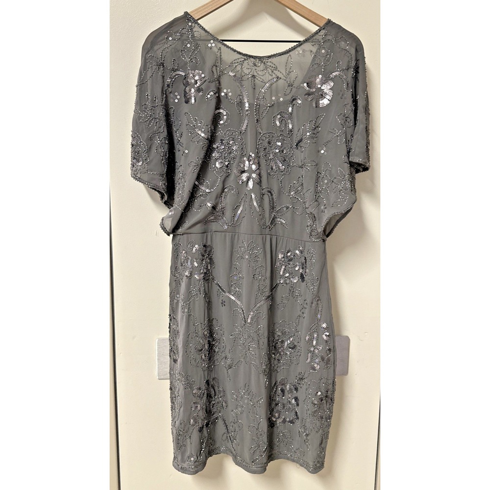 Molly Bracken Women Size Large Beaded Sequin Woven Mini Dress Dark Gray - Picture 4 of 13